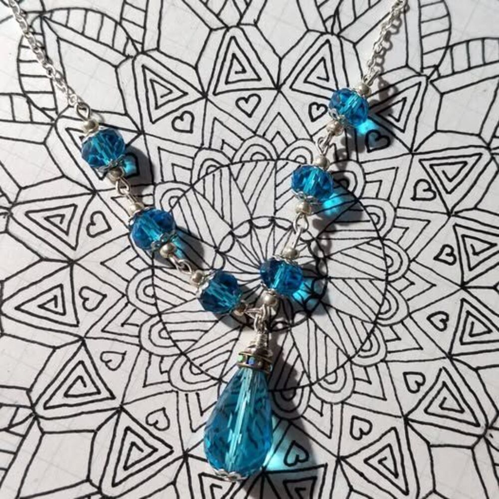 Aqua Crystals Y Necklace